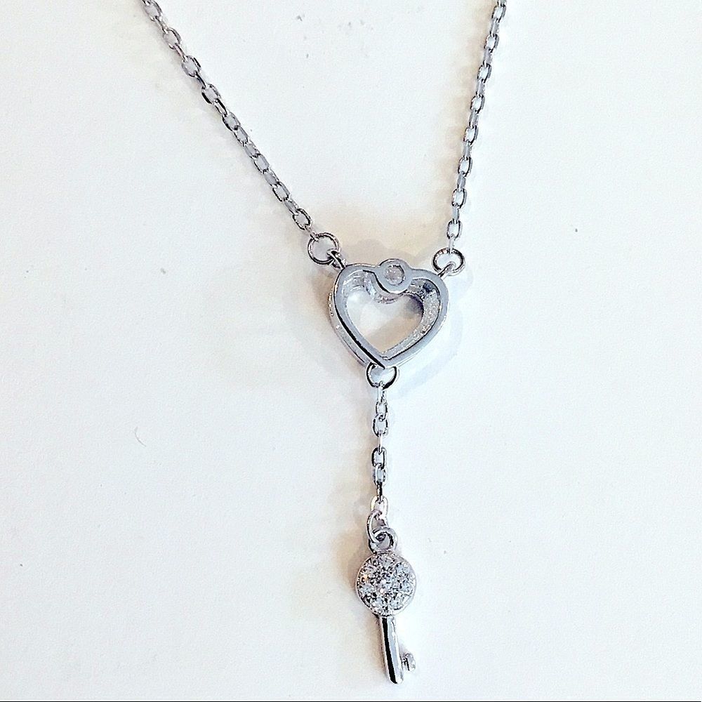925 SILVER AND DIAMOND HEART AND LOCK NECKLACE